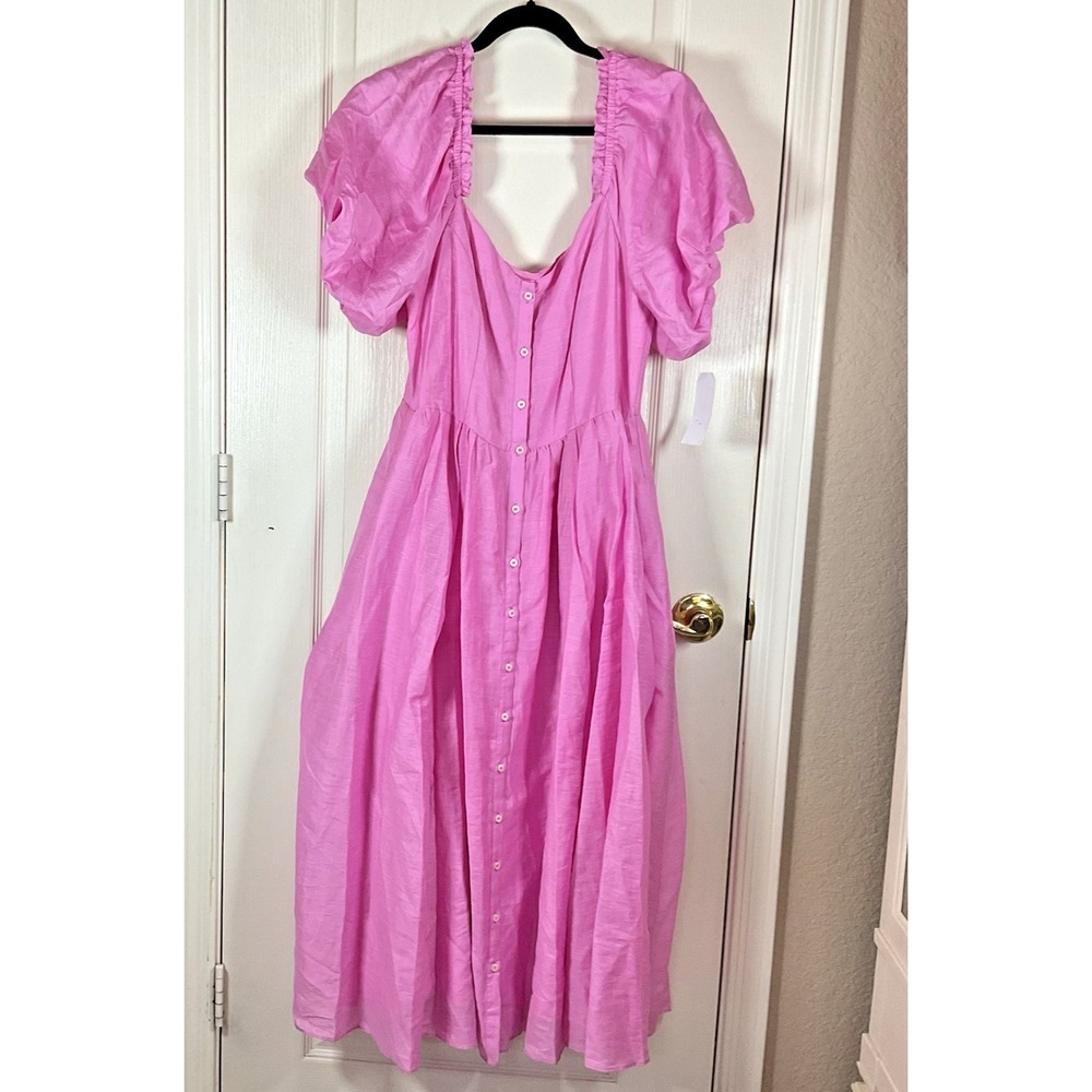 CeCe Women's Bubble Gum Pink Pheasant Maxi Dress 12 Button Front Lined Flowy NWT
